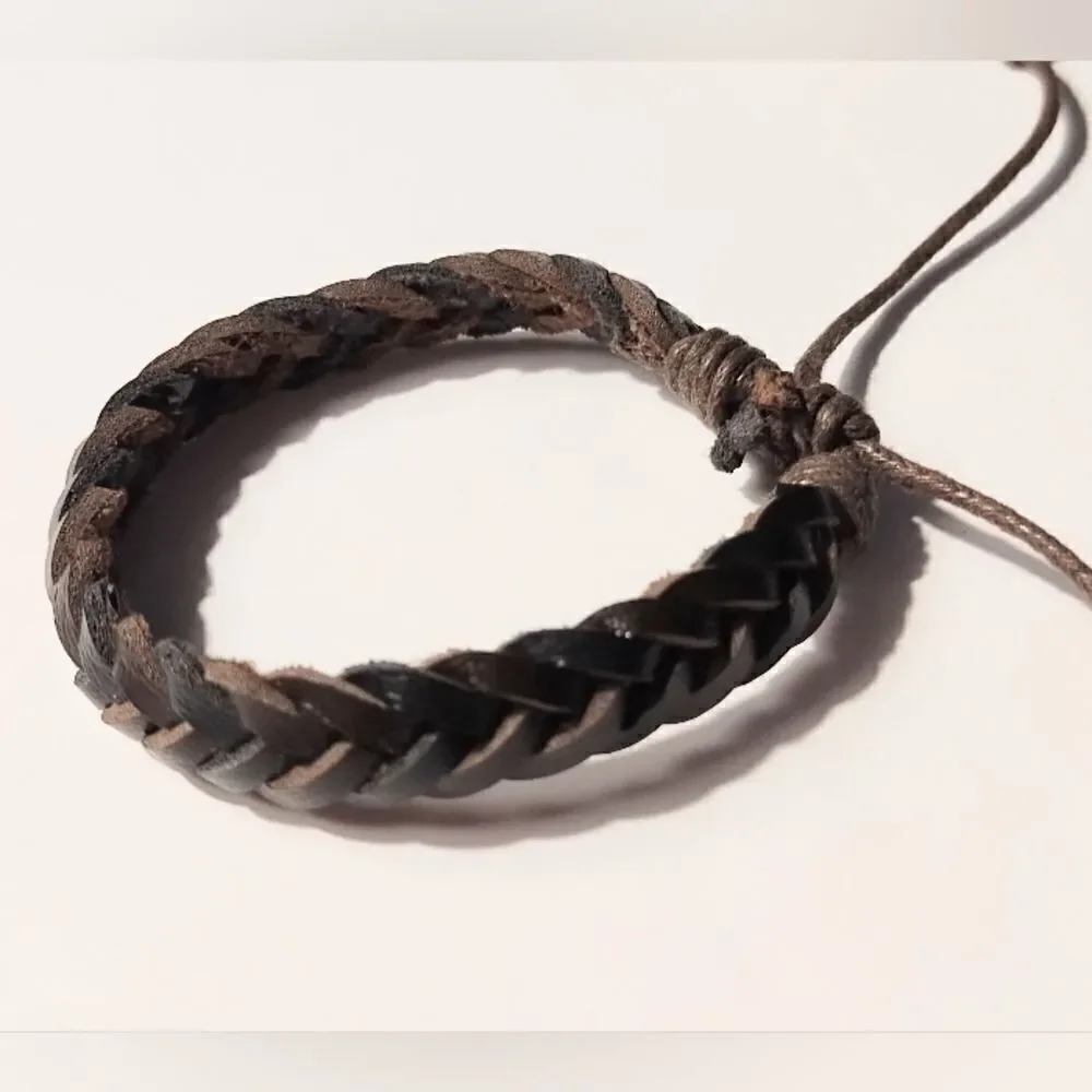 Men's bracelet leather braided brown new d40‎